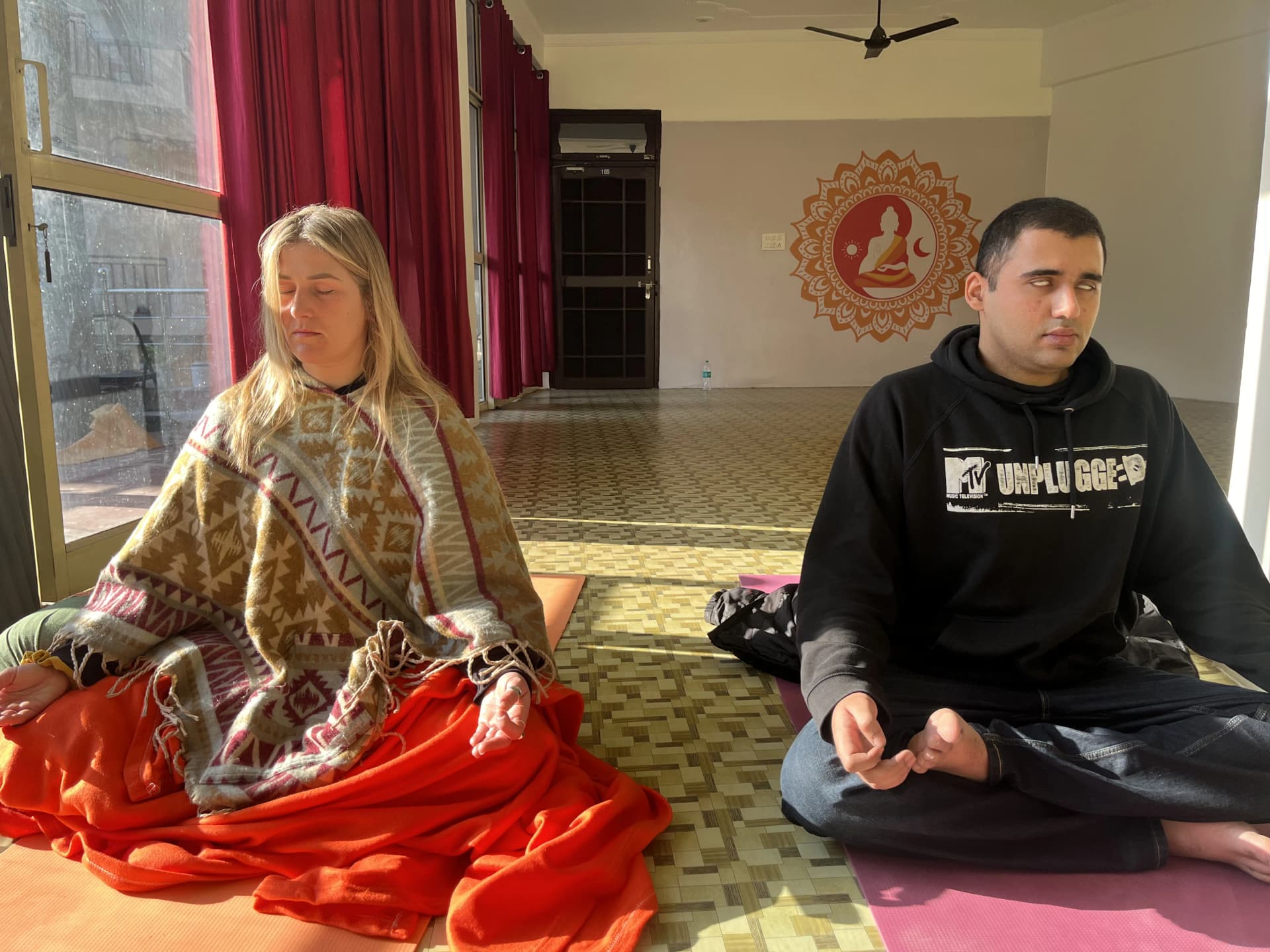 Morning meditation session overlooking the Ganges at Anantadrishti Yoga in Rishikesh